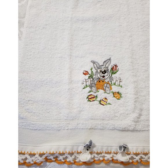 Embroidered Crochet Knit Easter Eggs and Bunny Towel decoration - Picture 6 of 7